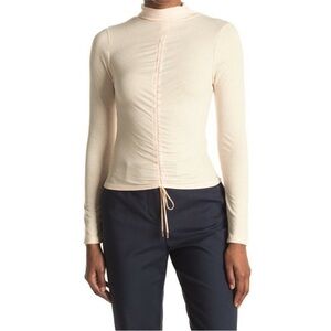 NWOT -AFRM Mollie Long Sleeve Drawstring Top Turtleneck Cream Biege RIbbed Knit